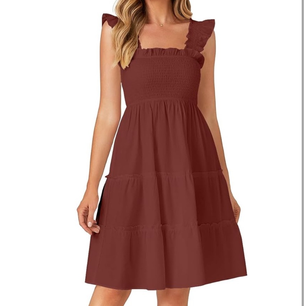 Smocked cotton tiered square neck dress with ruffle straps- cottagecore